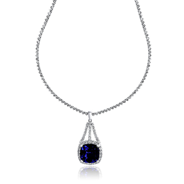 30.00 Cttw Cushion Tanzanite and 10.50 Cttw Diamond Fashion Necklace set in 18K White Gold - The Diamond Factory