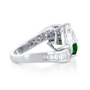 3.01 Carat Pear Emerald & 3.70 Carat Pear Diamond Lab Grown Ring in 14 K White Gold - The Diamond Factory