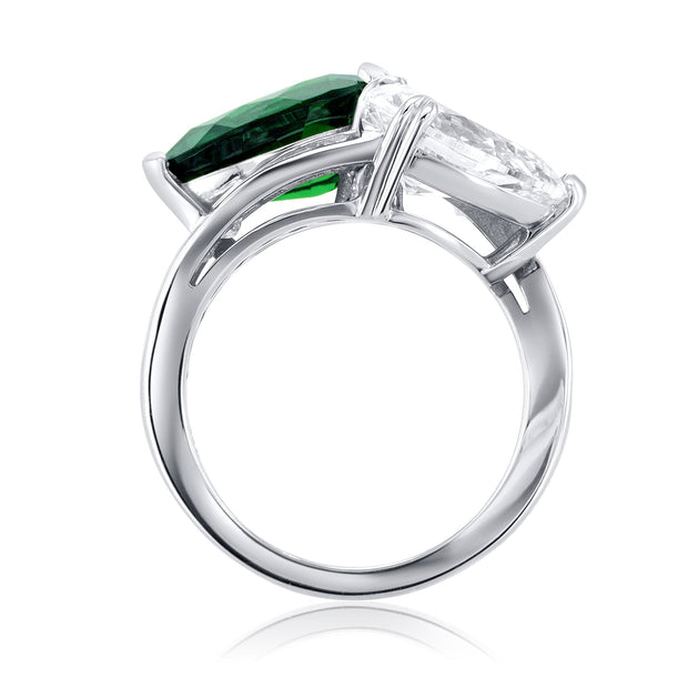 3.01 Carat Pear Emerald & 3.70 Carat Pear Diamond Lab Grown Ring in 14 K White Gold - The Diamond Factory