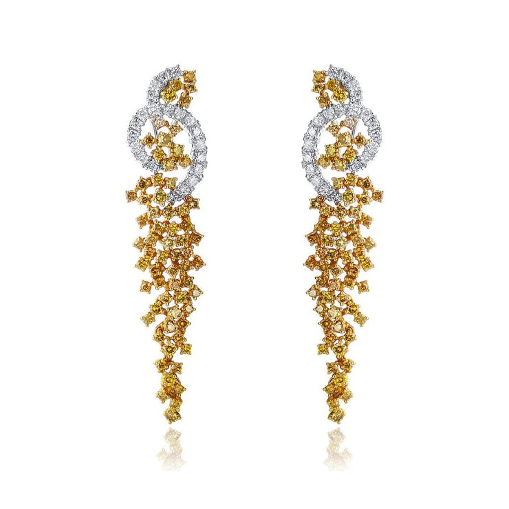 3.50 Carat Fancy Yellow and 0.98 Round Natural Diamond Fashion Earrings in 18K White and Yellow Gold - The Diamond Factory