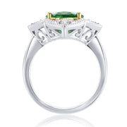 3.79 Carat Natural Emerald & Diamond Halo Ring in 18K White & Yellow Gold - The Diamond Factory
