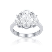 3.84 Carats Oval Natural Diamond Three Stone Ring - The Diamond Factory