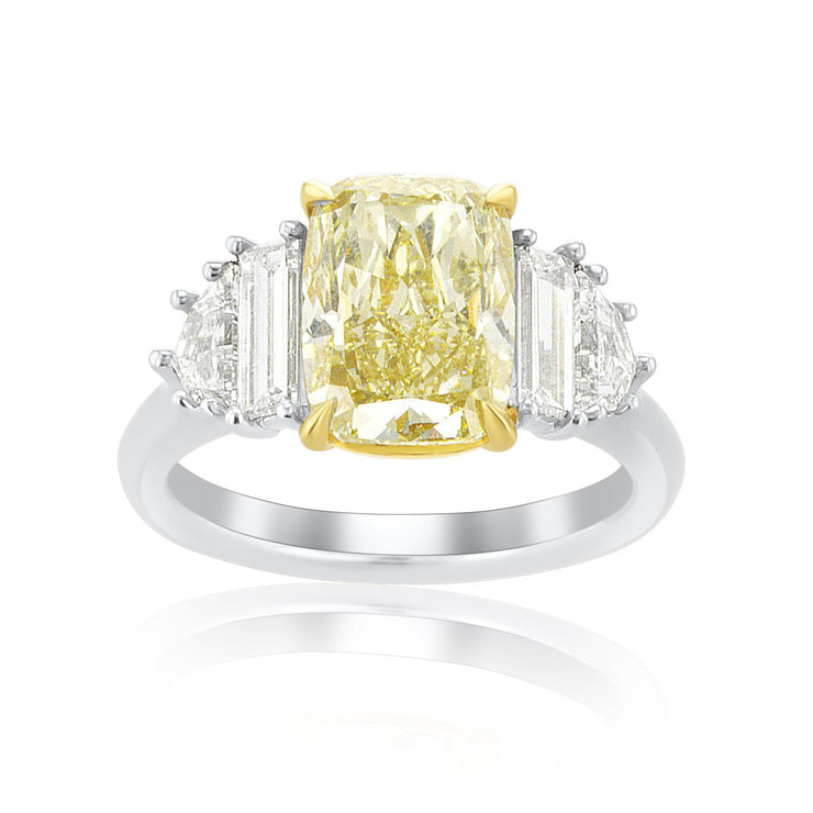 3.99 Carats Fancy Light Yellow Cushion Natural Diamond Ring - The Diamond Factory
