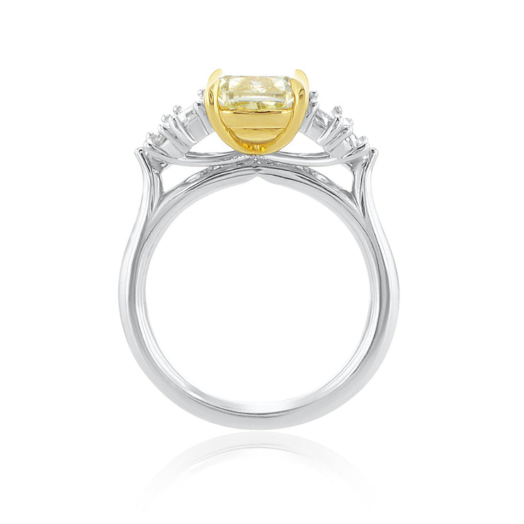 3.99 Carats Fancy Light Yellow Cushion Natural Diamond Ring - The Diamond Factory