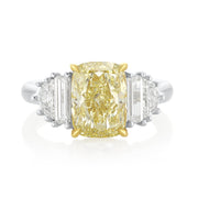 3.99 Carats Fancy Light Yellow Cushion Natural Diamond Ring - The Diamond Factory