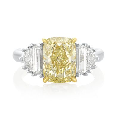 3.99 Carats Fancy Light Yellow Cushion Natural Diamond Ring