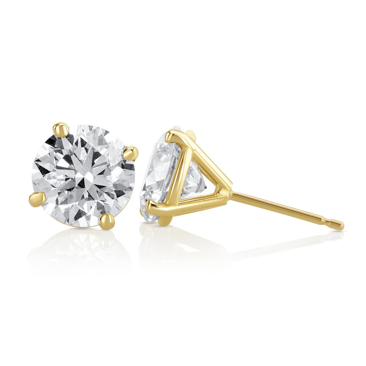 4.18 Carat Round Lab Grown Diamond Ear Studs IGI Certified set in 14K Yellow Gold (4 Prong Setting)