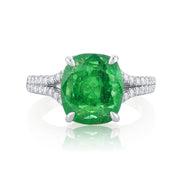 4.00 Carat Columbian Green Emerald and .70 Cttw Round Diamond Ring Set in Platinum - The Diamond Factory