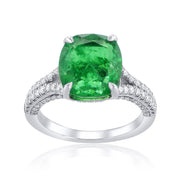 4.00 Carat Columbian Green Emerald and .70 Cttw Round Diamond Ring Set in Platinum - The Diamond Factory