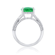 4.00 Carat Columbian Green Emerald and .70 Cttw Round Diamond Ring Set in Platinum - The Diamond Factory