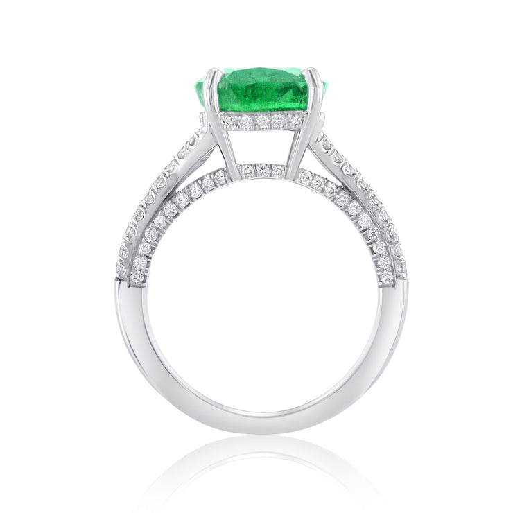 4.00 Carat Columbian Green Emerald and .70 Cttw Round Diamond Ring Set in Platinum - The Diamond Factory