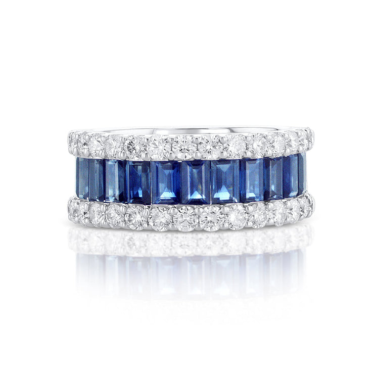 4.30 Carats Natural Diamond and Blue Sapphire Wide Band - The Diamond Factory