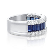 4.30 Carats Natural Diamond and Blue Sapphire Wide Band - The Diamond Factory