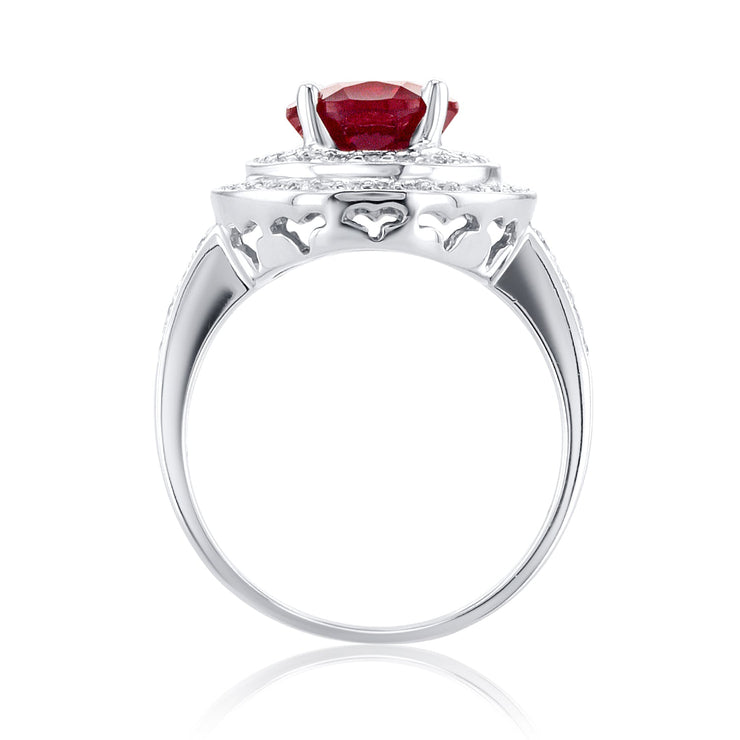 4.55 Carats Lab Grown Ruby & Natural Diamond Double Halo Ring - The Diamond Factory