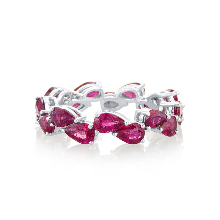 4.55 Cttw Pear Ruby 18K White Gold Eternity Band - The Diamond Factory