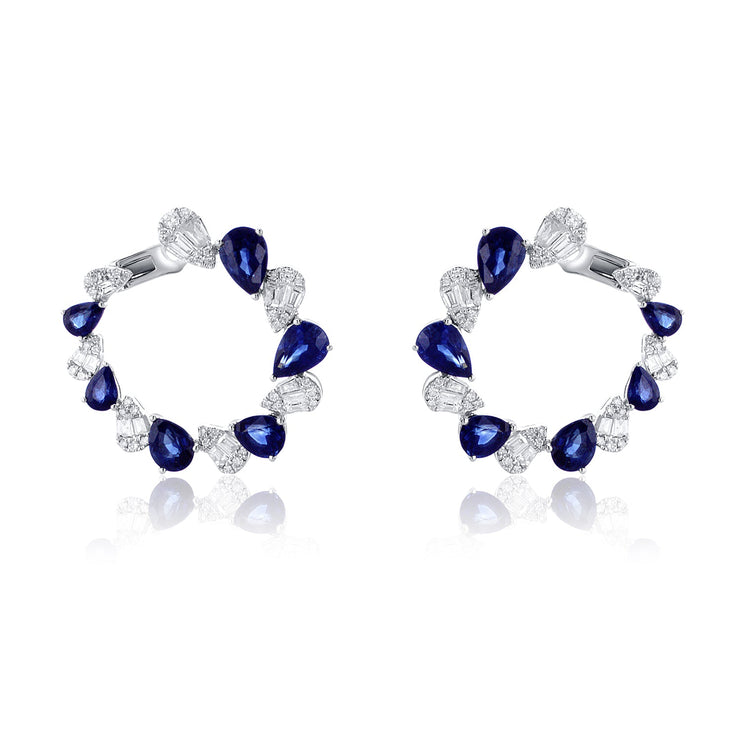 4.75 Carat Blue Sapphire and 1.00 Carat Diamond Alternating Hoops set in 18K White Gold - The Diamond Factory