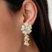 52.77 Cttw Diamond Flower Necklace and 9.23 Cttw Dangle Earring 18K Two Tone Gold Estate Set - The Diamond Factory