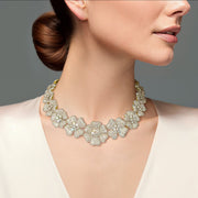 52.77 Cttw Diamond Flower Necklace and 9.23 Cttw Dangle Earring 18K Two Tone Gold Estate Set - The Diamond Factory