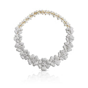 52.77 Cttw Diamond Flower Necklace and 9.23 Cttw Dangle Earring 18K Two Tone Gold Estate Set - The Diamond Factory