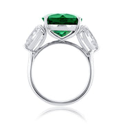 5.41 Carat Lab Created Green Emerald and Diamond 3 Stone Ring in Platinum - The Diamond Factory