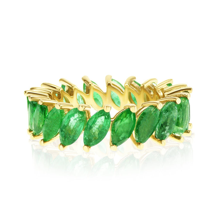 5.70 Carat Emerald Marquise Eternity Band in 14K Yellow Gold - The Diamond Factory