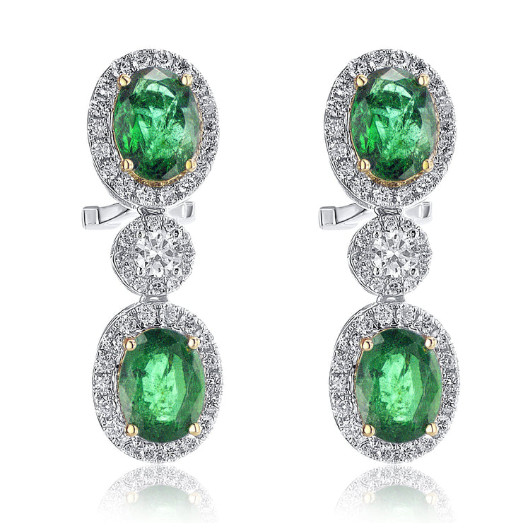 5.77 Carats Natural Diamond and Emerald Dangle Earrings - The Diamond Factory