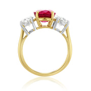 5.80 Carats Natural Diamond and Burmese Ruby Three Stone Ring - The Diamond Factory