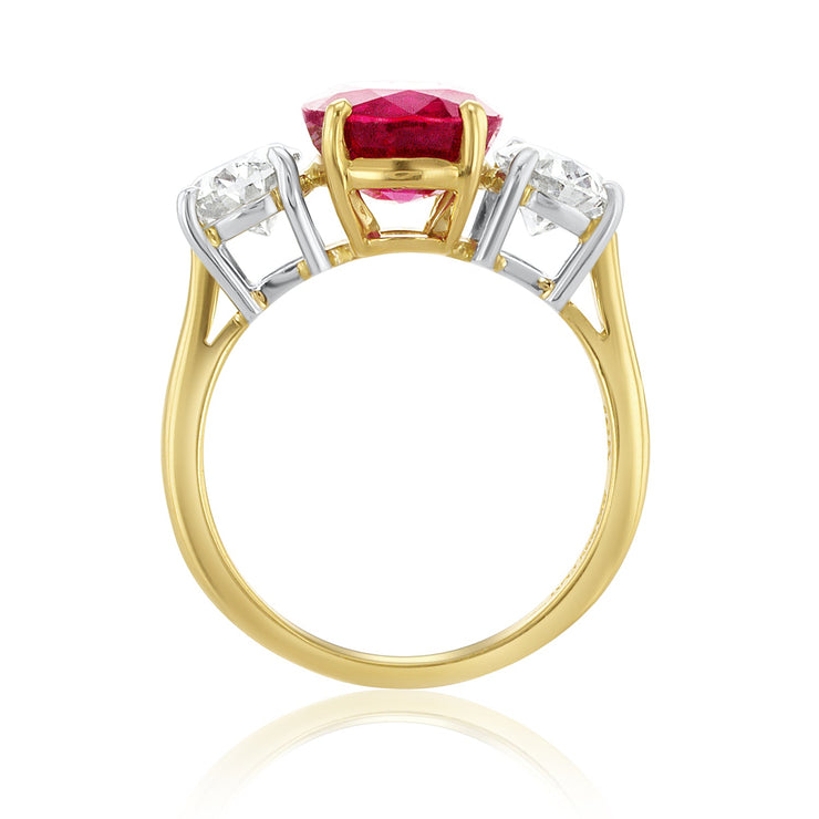 5.80 Carats Natural Diamond and Burmese Ruby Three Stone Ring - The Diamond Factory