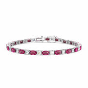 6.00 Carat Ruby and 1.50 Carat Diamond Alternating Bracelet set in 18K White Gold - The Diamond Factory