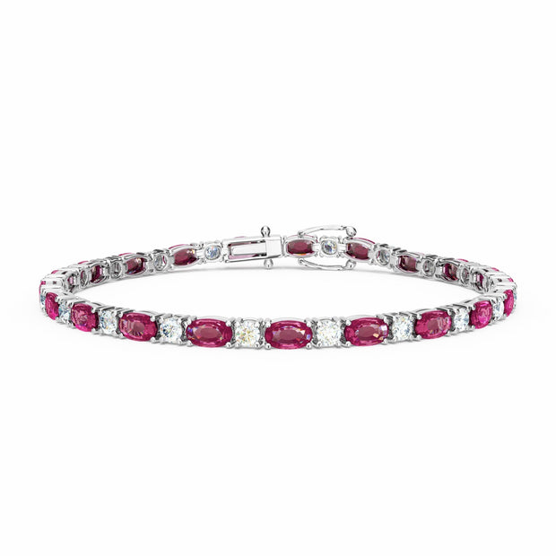 6.00 Carat Ruby and 1.50 Carat Diamond Alternating Bracelet set in 18K White Gold - The Diamond Factory