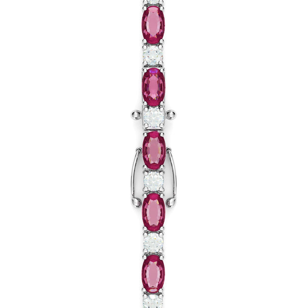 6.00 Carat Ruby and 1.50 Carat Diamond Alternating Bracelet set in 18K White Gold - The Diamond Factory