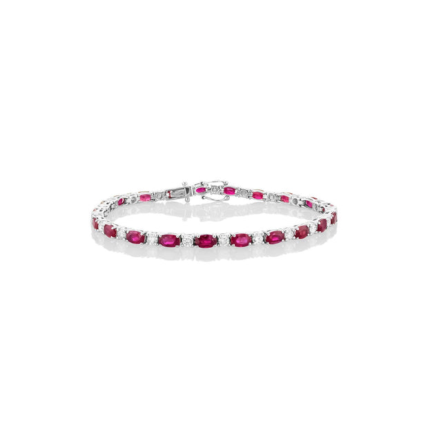 6.00 Carat Ruby and 1.50 Carat Diamond Alternating Bracelet set in 18K White Gold - The Diamond Factory