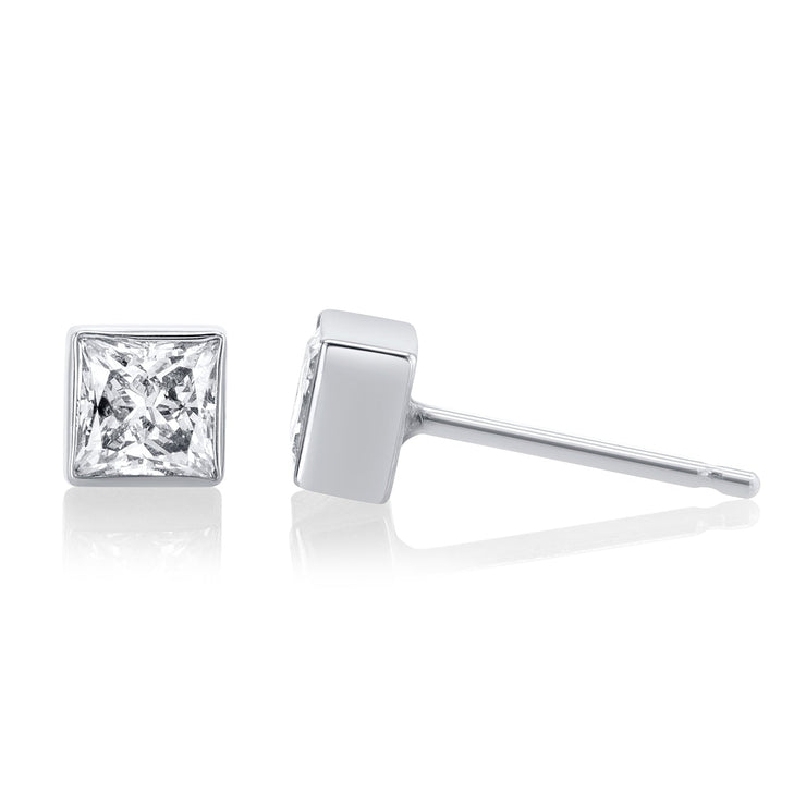 .64 Carats Princess Lab Grown Diamond Bezel Stud Earrings - The Diamond Factory