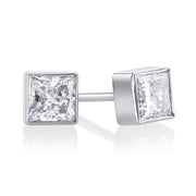 .64 Carats Princess Lab Grown Diamond Bezel Stud Earrings - The Diamond Factory
