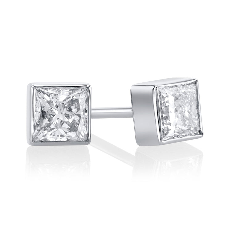 .64 Carats Princess Lab Grown Diamond Bezel Stud Earrings - The Diamond Factory