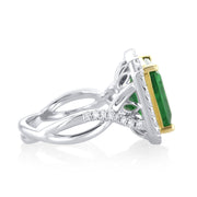 6.60 Carat Natural Emerald & Diamond Halo Ring in 18K White & Yellow Gold - The Diamond Factory