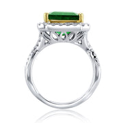 6.60 Carat Natural Emerald & Diamond Halo Ring in 18K White & Yellow Gold - The Diamond Factory