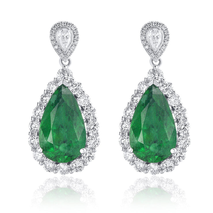 8.17 Carat Natural Diamond and Green Emerald Dangle Earrings - The Diamond Factory
