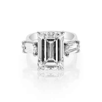 8.39 Carats Lab Grown Diamond Emerald Cut Three Stone Engagement Ring