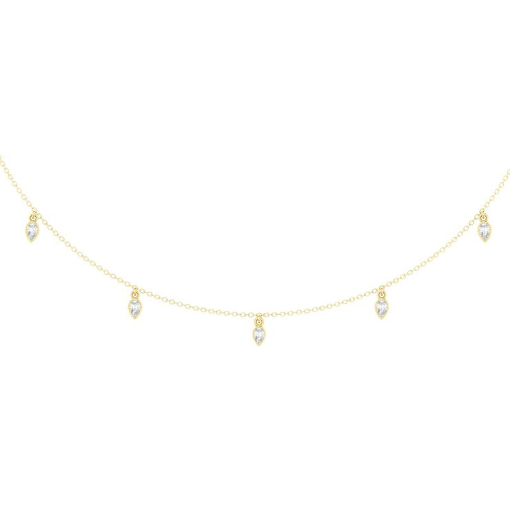 0.35 Cttw Pear Shape Diamond Station Necklace 14K Yellow Gold
