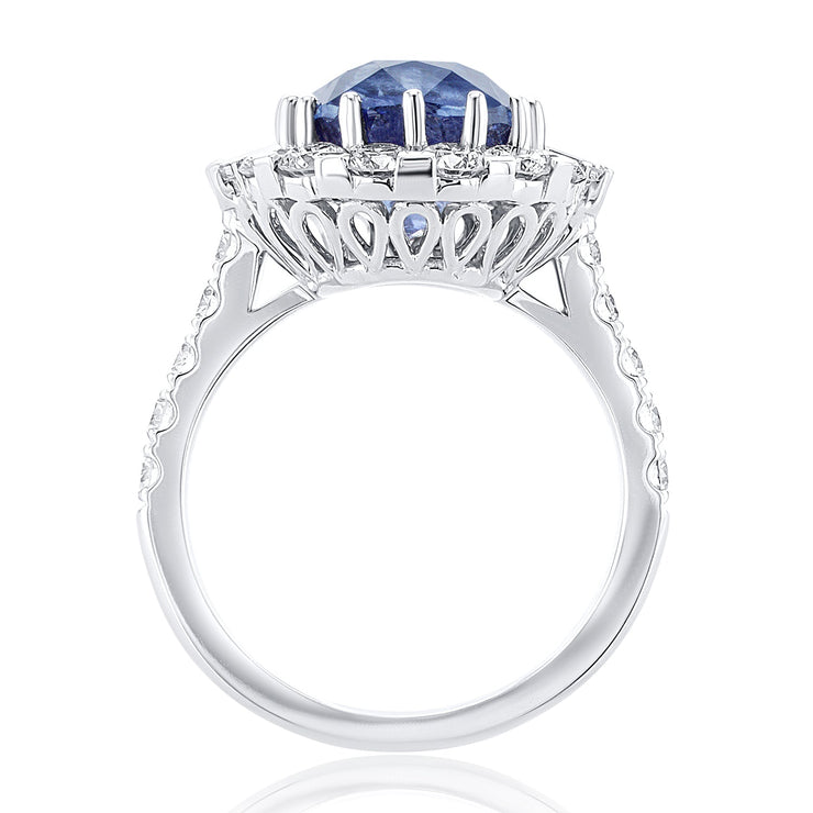 9.90 Carat Baguette & Round Natural Diamond & Sapphire Ring set in 18K White Gold - The Diamond Factory