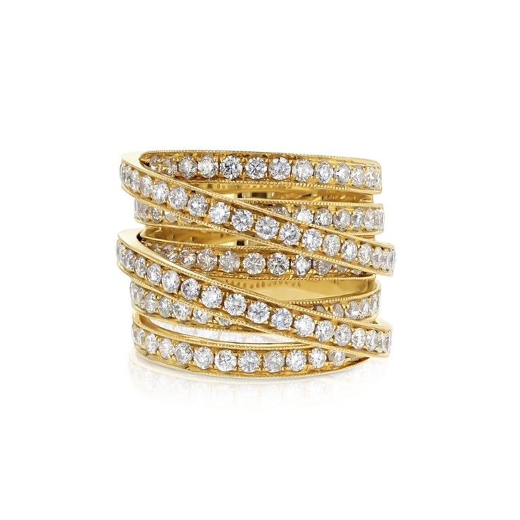 2.49 Cttw Round Diamond Criss-Cross 14K Yellow Gold Fashion Ring