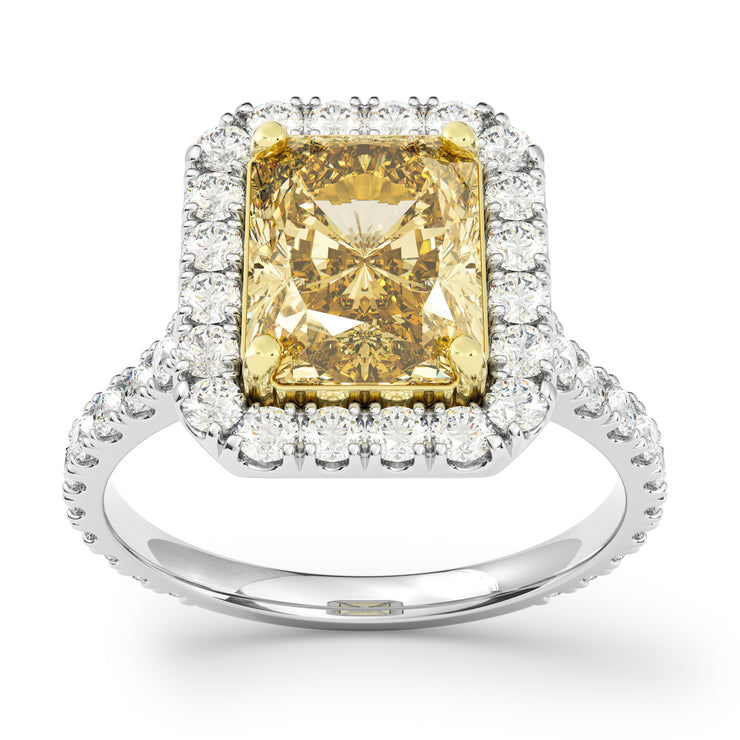 2.00 Carat Fancy Yellow Radiant Diamond Halo Ring GIA Certified set in 18K White Gold