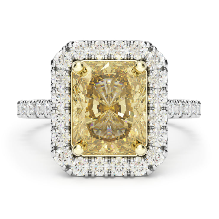 2.00 Carat Fancy Yellow Radiant Diamond Halo Ring GIA Certified set in 18K White Gold