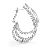 6.00 Carat Three-Row Diamond Hoop Earrings in 18K White Gold