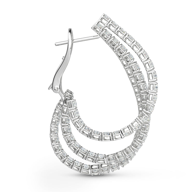 6.00 Carat Three-Row Diamond Hoop Earrings in 18K White Gold