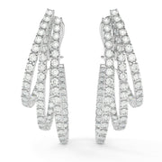 6.00 Carat Three-Row Diamond Hoop Earrings in 18K White Gold