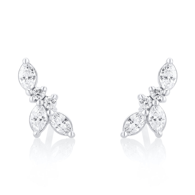 0.40 Carat Marquise and Round Natural Diamond Earrings in 14K White Gold