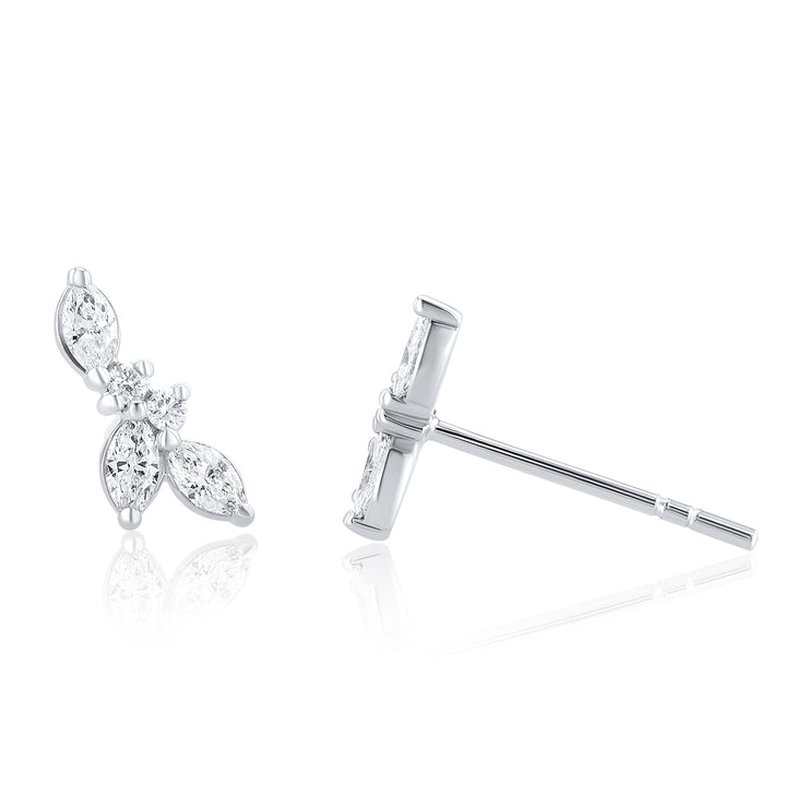 0.40 Carat Marquise and Round Natural Diamond Earrings in 14K White Gold