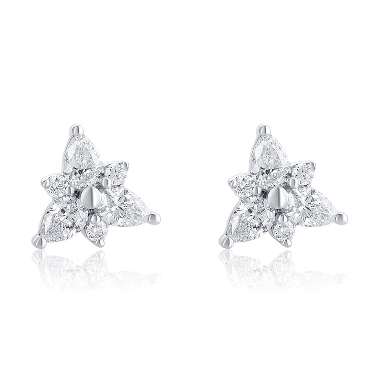 0.40 Carat Round and Pear Shape Flower Earrings in 14K White Gold